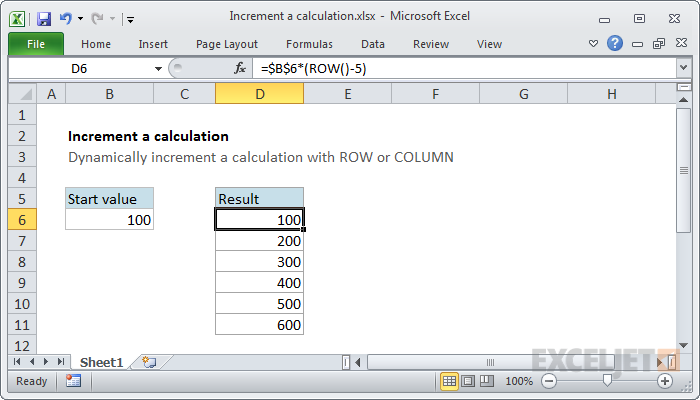 Increment a calculation with ROW or COLUMN Excel formula Exceljet